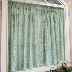 Green Beaded Lace Short Kitchen Curtain Light Filtering Half Curtain