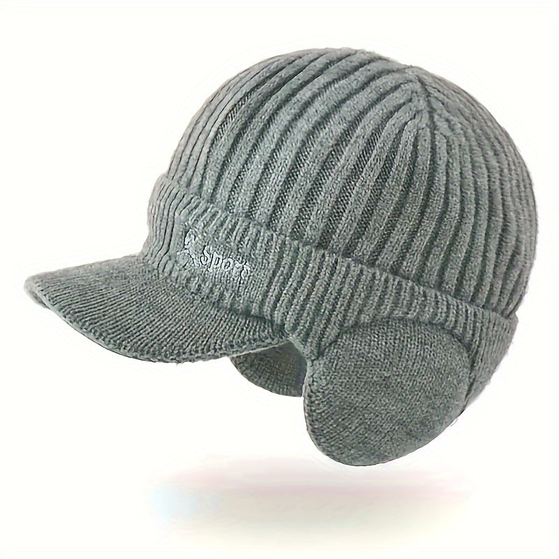Winter Men's Earflaps Knitted Hat Thick Wool Warm Hat Outdoor Cycling