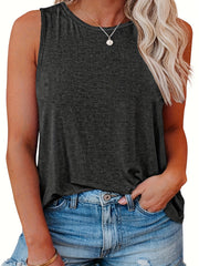 Casual Tank Top Women's Solid Round Neck Stretch Tank