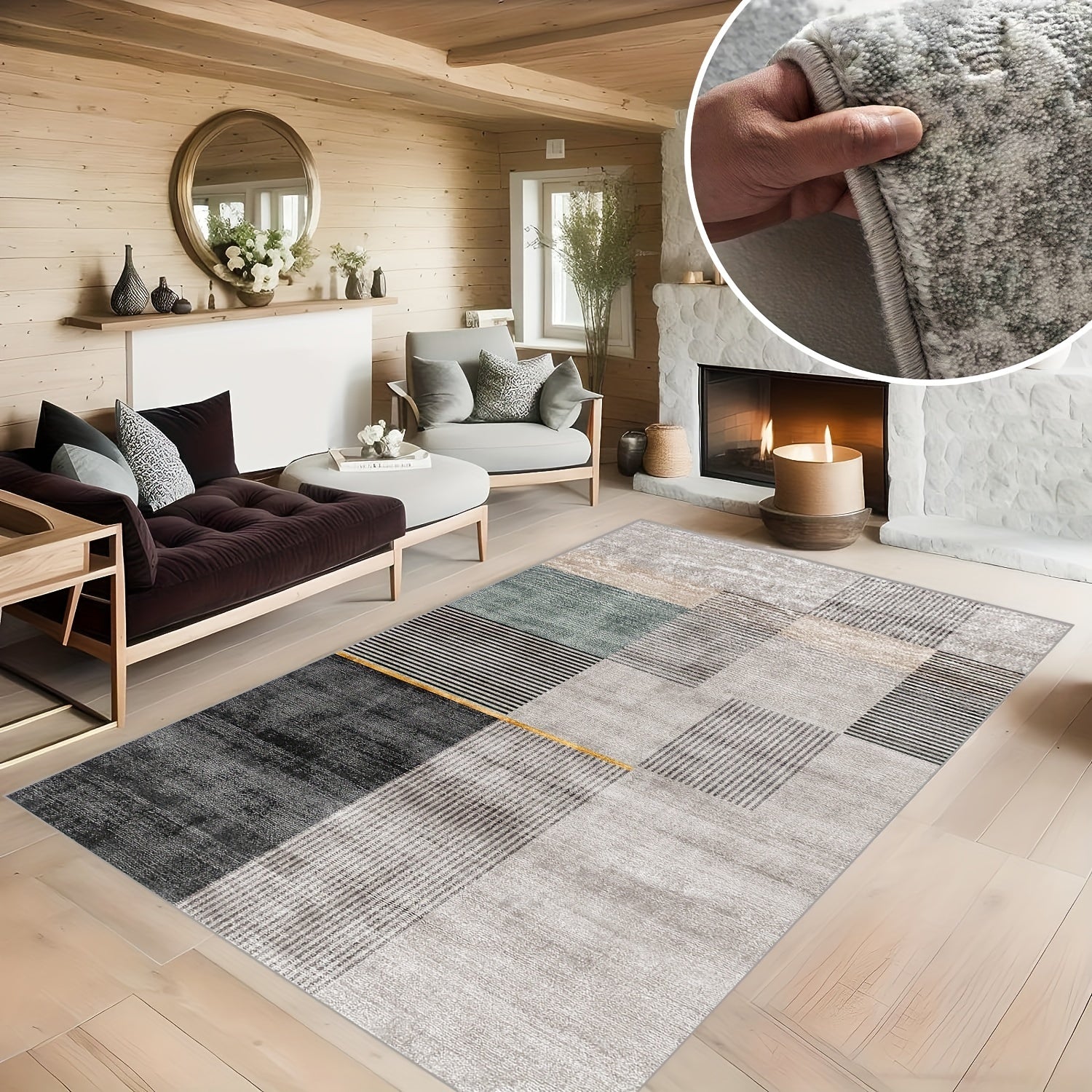 Modern Boho Area Rug Geometric Pattern Non Slip Washable Large Carpet