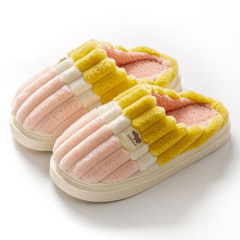 Men's Striped Memory Foam Cozy Slippers Winter