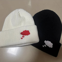 Cloud Embroidery Knitted Beanie Solid Warm Knit Hat Unisex Couple