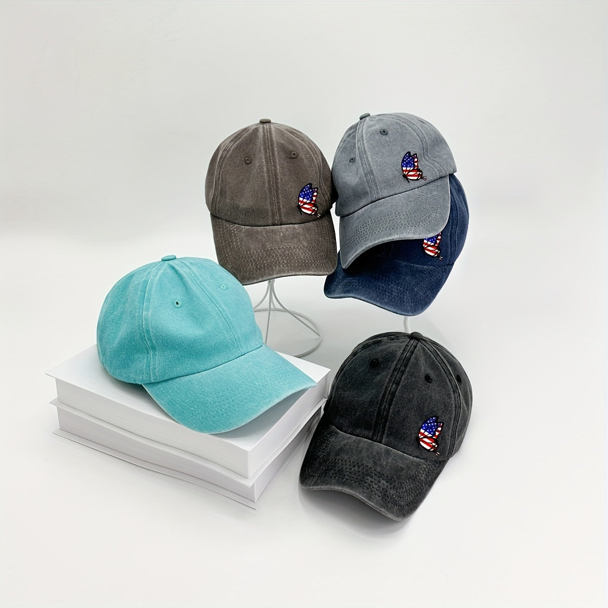 Butterfly Embroidery Baseball Cap Dad Hats Distressed Adjustable Sun Hats