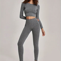 Yoga Workout Set Long Sleeve Crop Top & Leggings Suit Women's Activewear