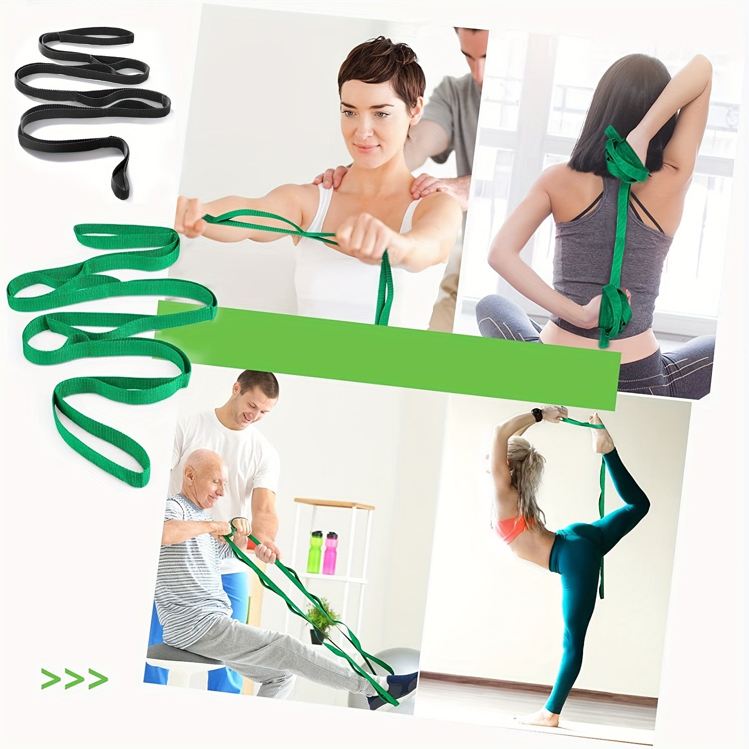 Yoga Stretching Strap with 10 Loops and Workout Guide