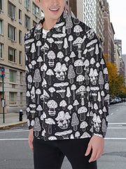 Men's Mushroom Print Button Up Shirt Long Sleeve Casual Outdoor