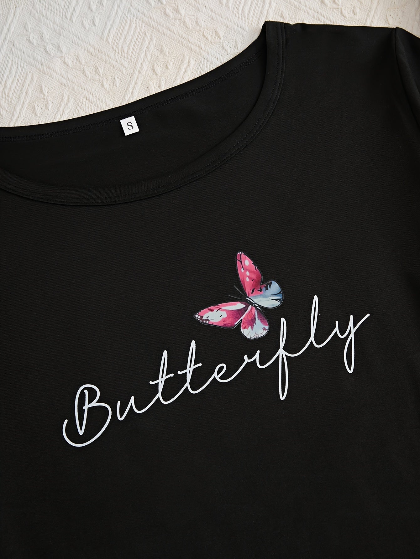Butterfly Print Pajamas Set Short Sleeve Top & Shorts/Pants Women's Sleepwear