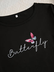 Butterfly Print Pajamas Set Short Sleeve Top & Shorts/Pants Women's Sleepwear