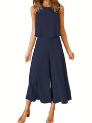 Solid 2pc Set Tank Top & Wide Leg Pants Outfit Women's Clothing