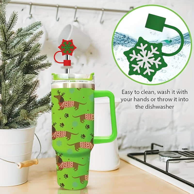 4pcs Snowflake Straw Lids Reusable Silicone Straw Plugs For 10mm Cup