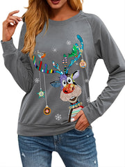 Christmas Graphic Print Sweatshirt Long Sleeve Crew Neck Pullover Sweatshirt