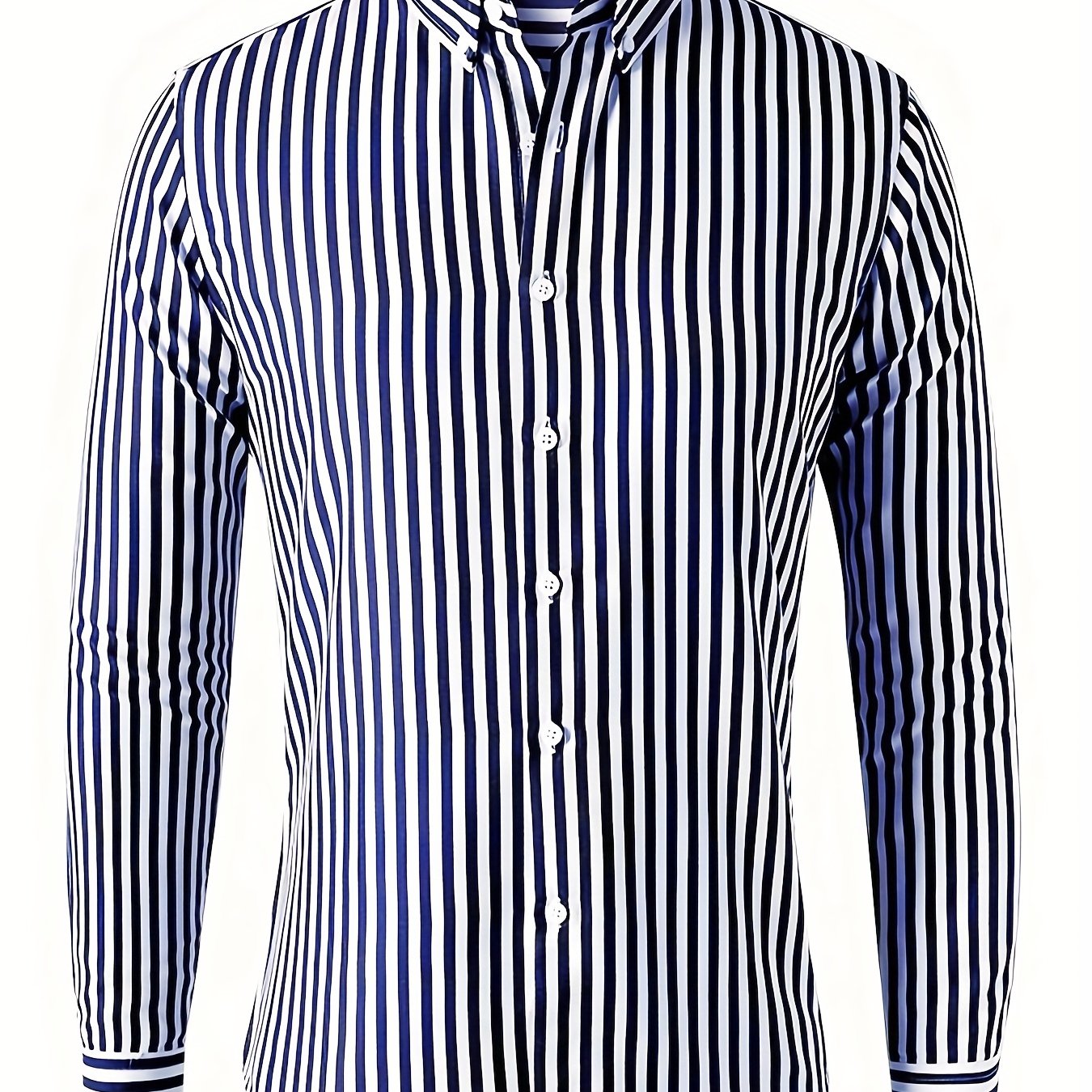 Men's Vertical Striped Button Up Shirt for Business Occasion