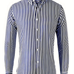 Men's Vertical Striped Button Up Shirt for Business Occasion