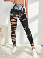 Tie Dye Fitness Pants Hollow Out Yoga Leggings