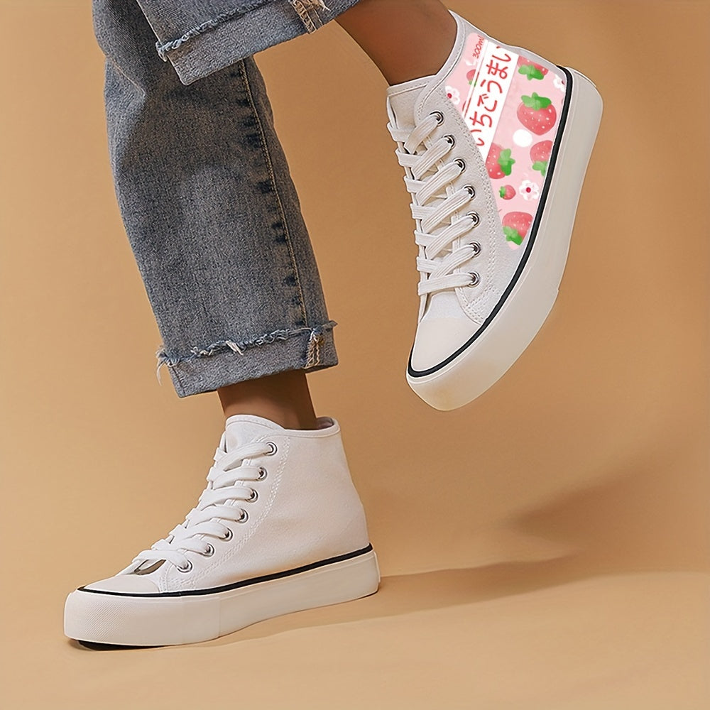 Strawberry High Top Canvas Shoes for Women Non Slip Lightweight