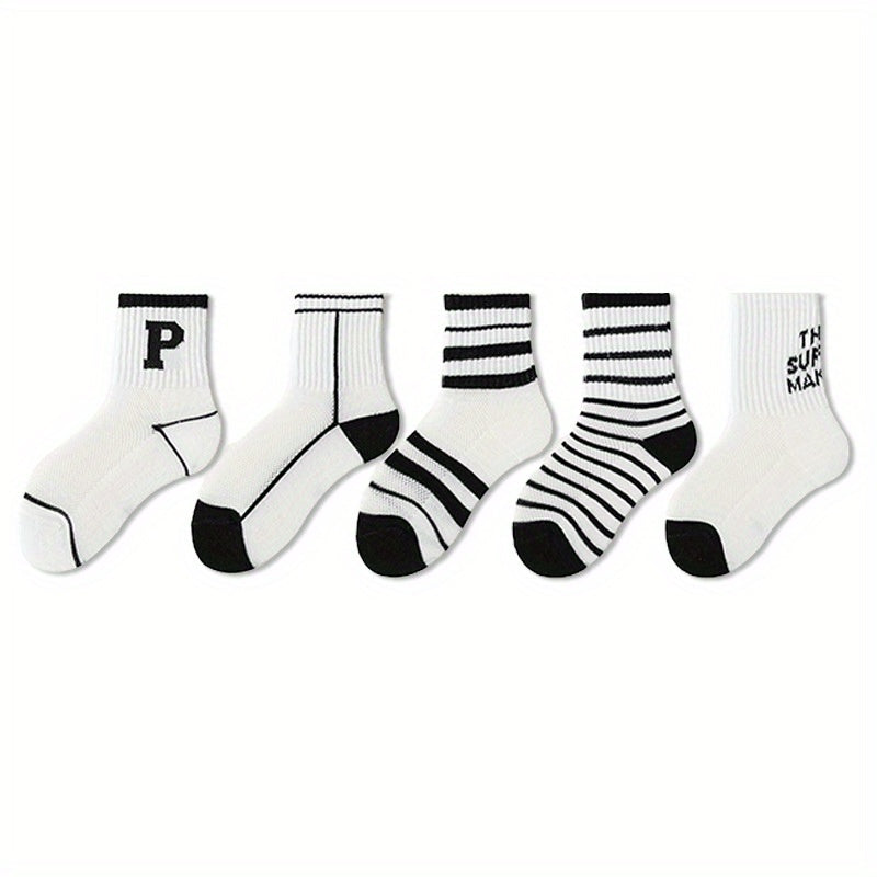 5pairs Kids Striped Letter Socks Spring Summer