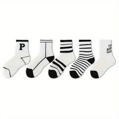 5pairs Kids Striped Letter Socks Spring Summer
