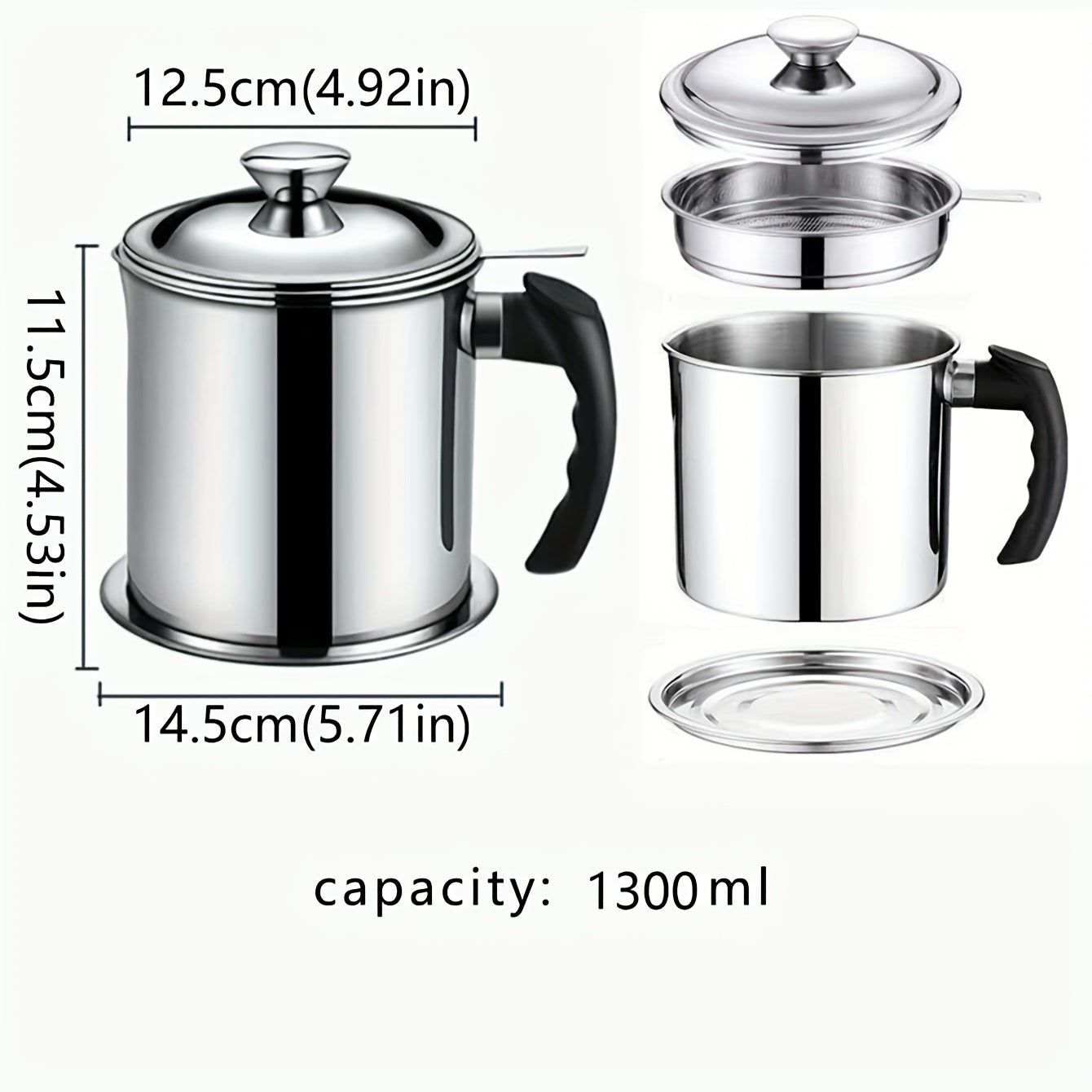 1pc Stainless Steel Filter Pot with Lid and Handle