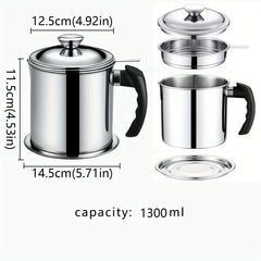 1pc Stainless Steel Filter Pot with Lid and Handle