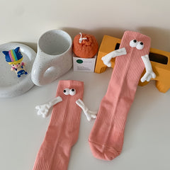 Funny Magnetic Holding Hands Cartoon Mid Calf Socks