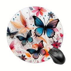 Floral Butterflies Round Mouse Mat Mouse Pad Non Slip Rubber Base