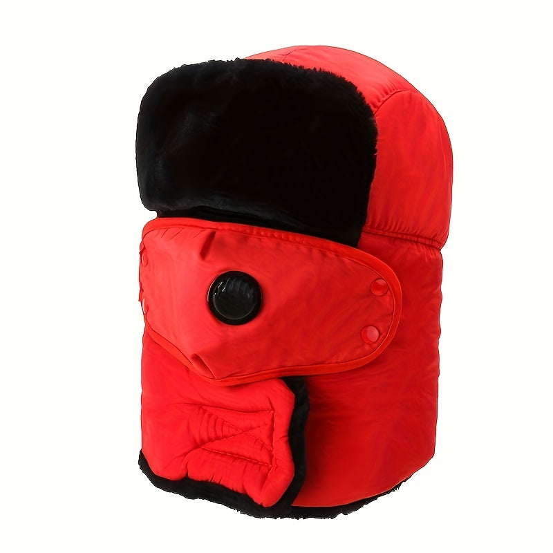 Men's Trapper Cap With Face Cover Winter Thickened Velvet Hat