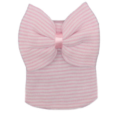 Newborn Infant Bow Decor Striped Knitted Head Wrap Hospital Hat