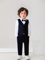 Kids Gentleman Suit 3pcs Dress Shirt Vest And Pants With Bow For Baby Boys