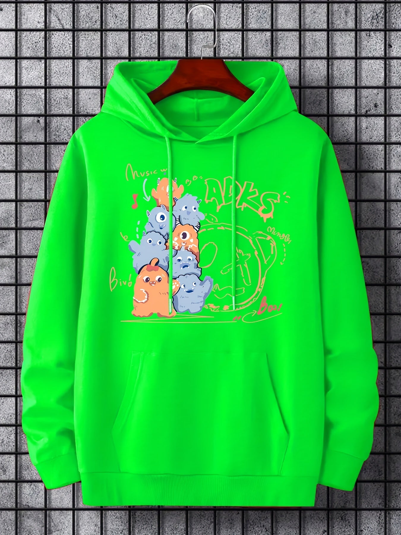 Cartoon Print Hoodie for Men Spring Fall Casual Pullover Hooded Sweatshirt