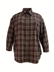Plaid Print Long Sleeve Button Up Shirt Top