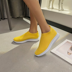 Women's Solid Sock Sneakers Comfy Slip On Anti-Skid Sports Shoes
