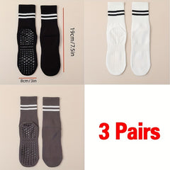 3 pairs Women's Medium Calf Non Slip Fitness Pilates Socks