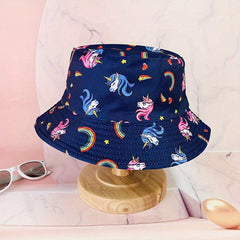 Unisex Printed Sunshade Bucket Hat Unicorn Bear Double sided Sun Hat