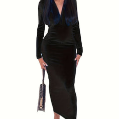 Solid Long Sleeve Mock Neck Zipper Dress