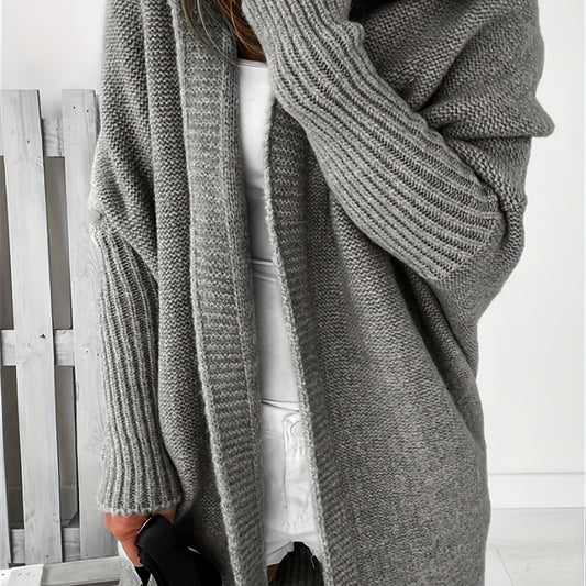 Solid Long Sleeve Hooded Cardigan