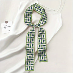 Green Print Skinny Scarf Neckerchief Floral Polka Dot Plaid Pattern Neck Tie