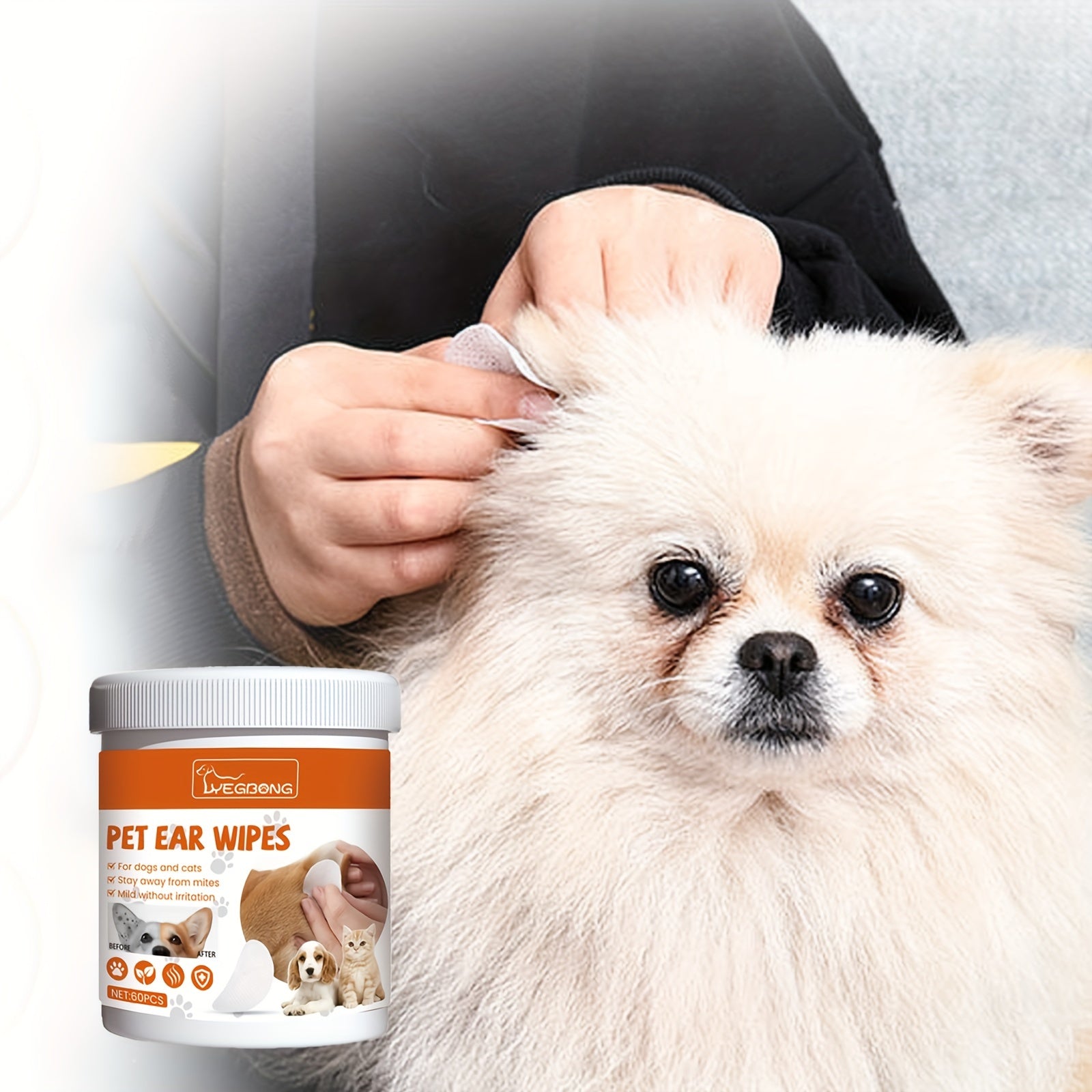 60pcs Box Pet Ear Wipes for Dogs and Cats - Ear Mite Cleaning Wipes