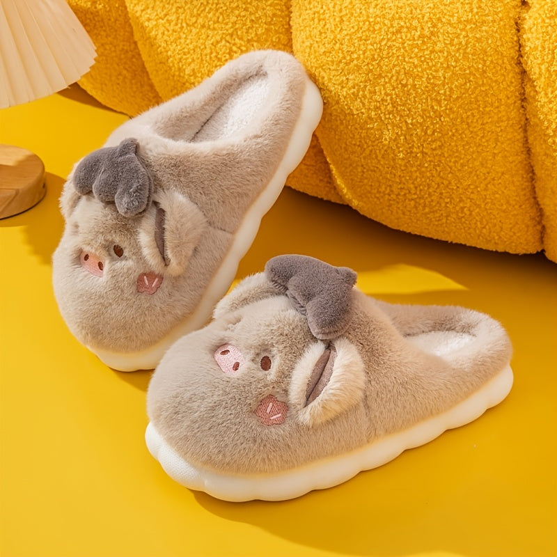 Men's Piggy Plush Slippers Warm Couple House Shoes Winter Autumn