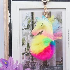 Lace Unicorn Fur Ball Keychain Bag PU Leather Plush Pendant