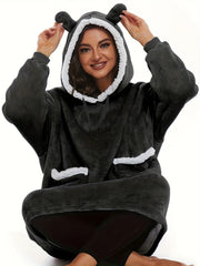Plush Hooded Robe & Warm Long Sleeve Robe With Pockets