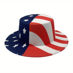 Unisex Independence Patriotic Fedora Cap Flat Brim Top Hat