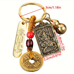 Chinese Zodiac Brass Gourd Fengshui Coin Keychain Retro Lucky Key Chain Pendant