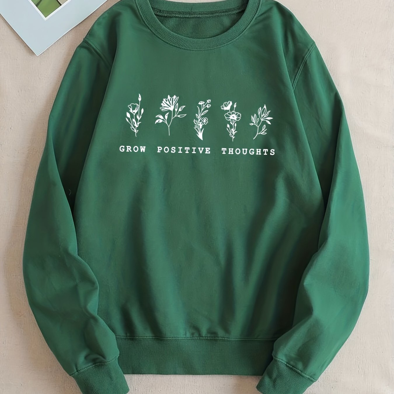 Flower Print Sweatshirt Crew Neck Long Sleeve Casual