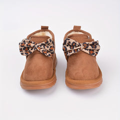 EDUBA Leopard Bow Snow Boots For Girls Warm Plus Fleece Boots For Winter