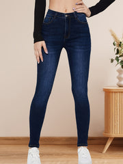 High Rise Dark Skinny Jeans High Waist Water Ripple Embossed Crotch