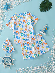 Boys Elephant & Giraffe Print Swimming Suit Set