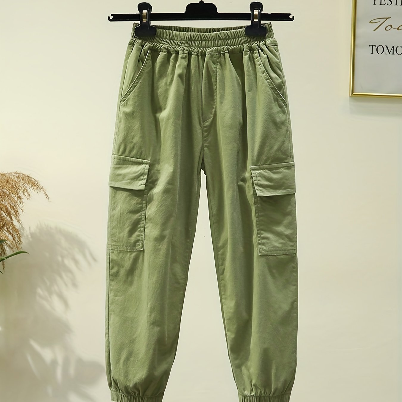 Girls Casual Cargo Pants Loose Fit Street Style Elastic Waist Trousers