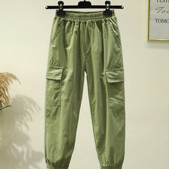 Girls Casual Cargo Pants Loose Fit Street Style Elastic Waist Trousers