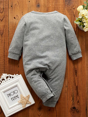 Alphabet Heart Print Button Long Sleeve Baby Onesie Romper
