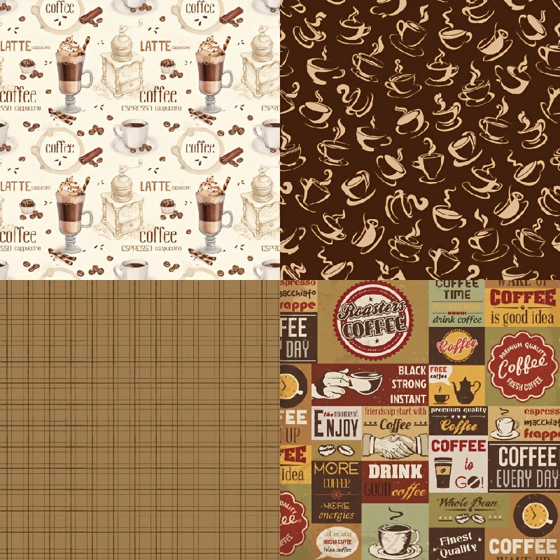 Coffee Themed DIY Scrapbook Stickers & Backgrounds Kit - 24 Sheets